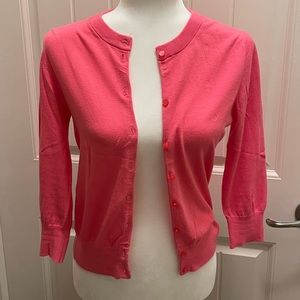 Pink J. Crew Jackie cardigan. 3/4 length sleeves. Size S.